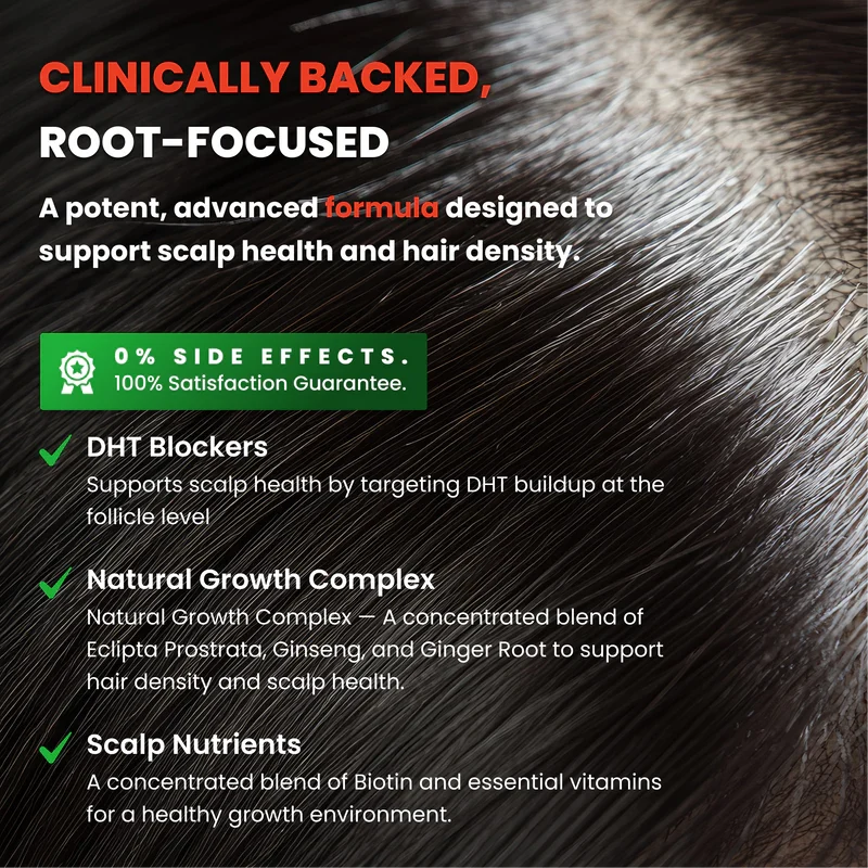 AlphaInfuse botanical hair serum ingredient and scalp care infographic