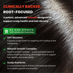 AlphaInfuse botanical hair serum ingredient and scalp care infographic
