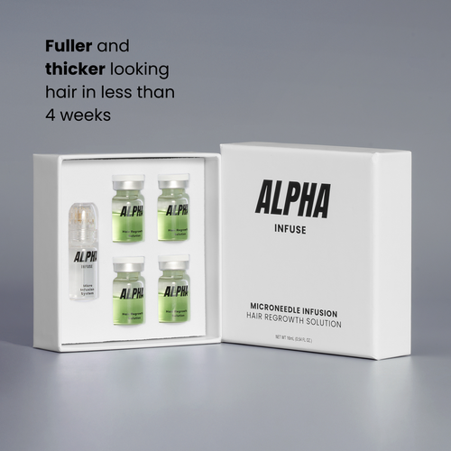 AlphaInfuse Hair Regrowth Micro-Infusion System with serum bottles and packaging